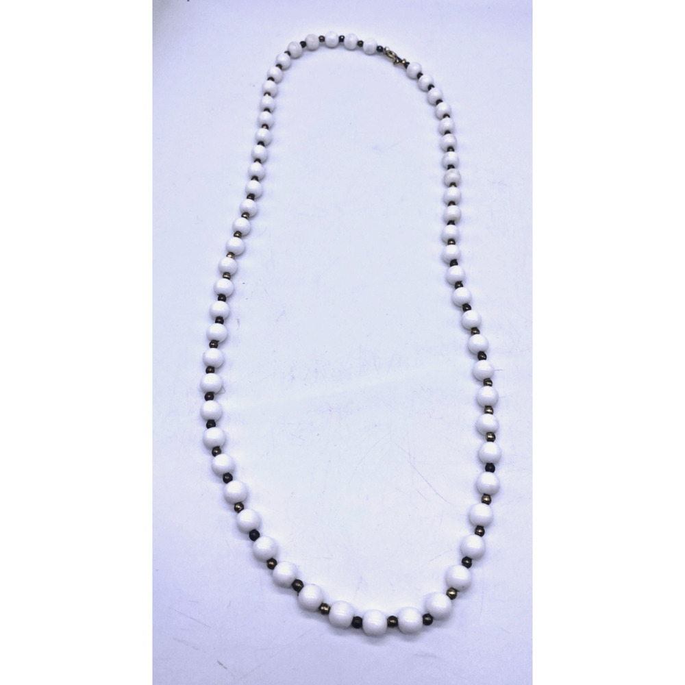 Vintage Necklace White Beaded 1960s 1970s Costume Jewelry Art Deco Romantic Boho
